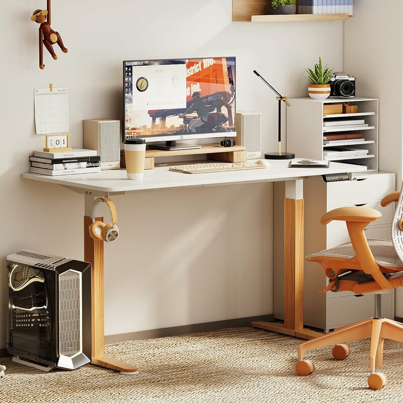 Monomi meja berdiri elektrik, meja berdiri elektrik dengan tinggi 55x28 inci dapat disesuaikan, ergonomis rumah kantor duduk berdiri dengan memori Preset
