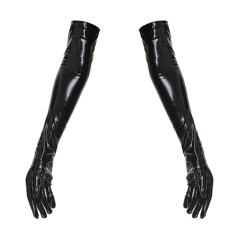 Sarung tangan panjang kurus kulit imitasi seksi Aksesori Cosplay sarung tangan lateks PVC berkilau sarung tangan dansa disko Hip Hop Punk Rock