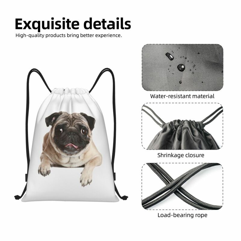 Custom Lovely Pug Dog Drawstring Bag, Yoga Mochilas, Sports Gym Sackpack, Mulheres e Homens
