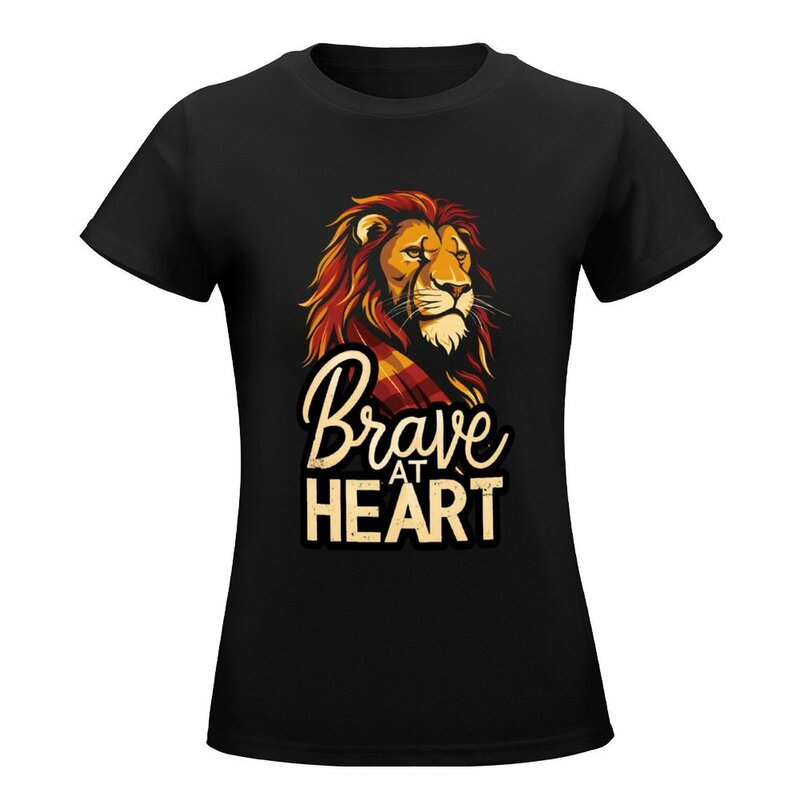 Odważny w sercu-lew z szalikiem-magiczna koszulka śliczne topy hipisowskie ubrania śmieszne letnie ubrania dla kobiet