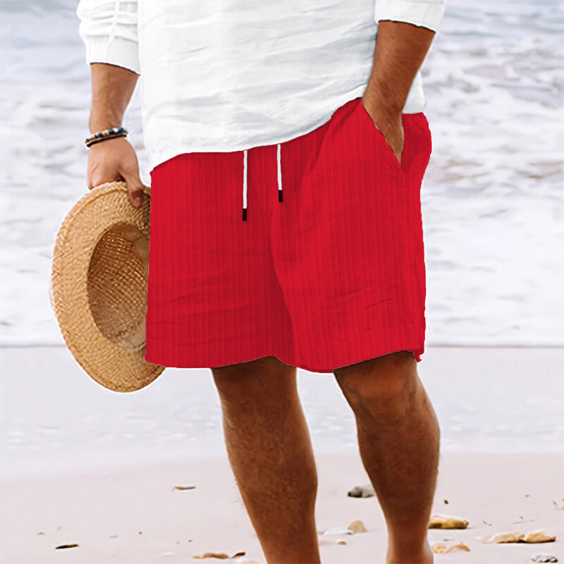 Neue Sommer Strand Herren Leinen lässig lose elastische Taille gestreifte Shorts mit Kordel zug Leinen Baumwolle Track kurze Hosen für den Menschen