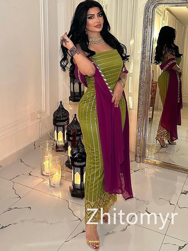 Бальное платье из Саудовской Аравии, вечернее трикотажное плиссированное платье с блестками и оборками, вечернее платье-футляр с лямкой на шее на заказ, Платья Миди