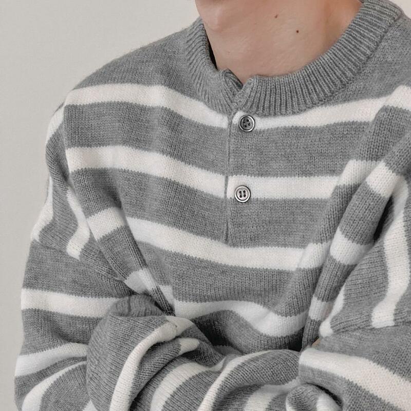 Maglione da uomo girocollo maglione lavorato a maglia con stampa a righe da uomo con scollo a O maniche lunghe Pullover invernale caldo Casual per l'autunno