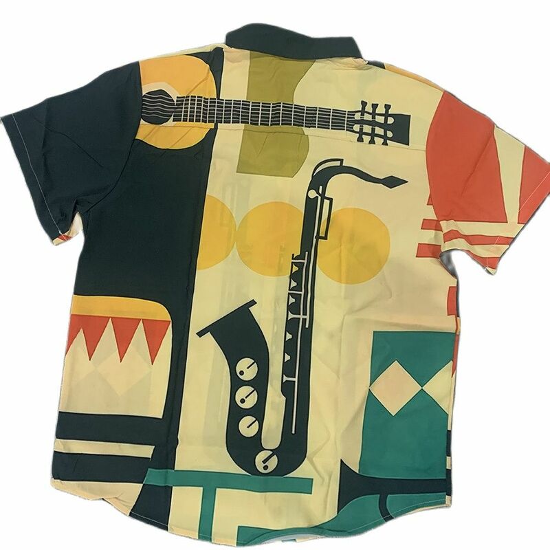Camisas hawaianas para hombre, camisas informales con estampado 3D de instrumentos musicales, blusas holgadas de manga corta para playa