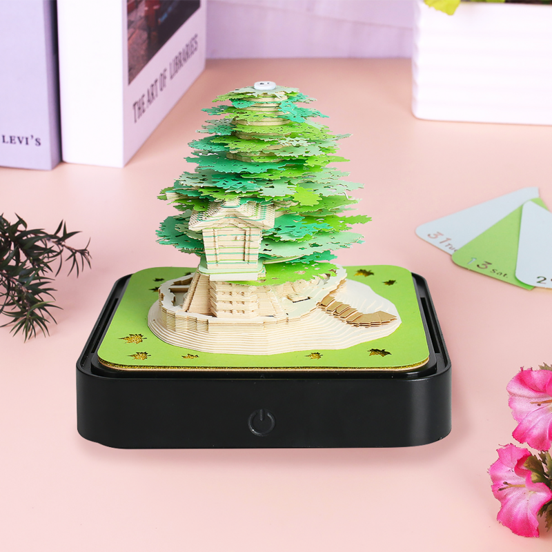 오모시로이 사쿠라 트리 하우스 3D 달력 메모장 2024 3D 메모장, 사무실 종이 노트, 크리스마스 생일 선물