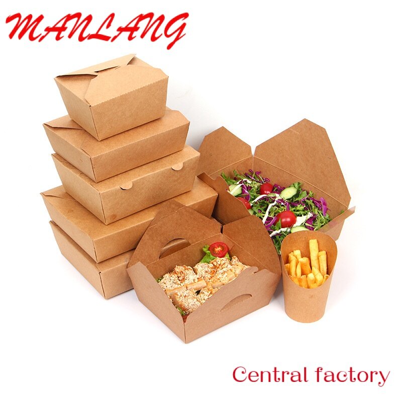 Compostable Take Away Lunch Paper Box, Revestimento Pla para Embalagem Fast Food, Biodegradável, Impressão de Logotipo, 300Pcs por Caixa