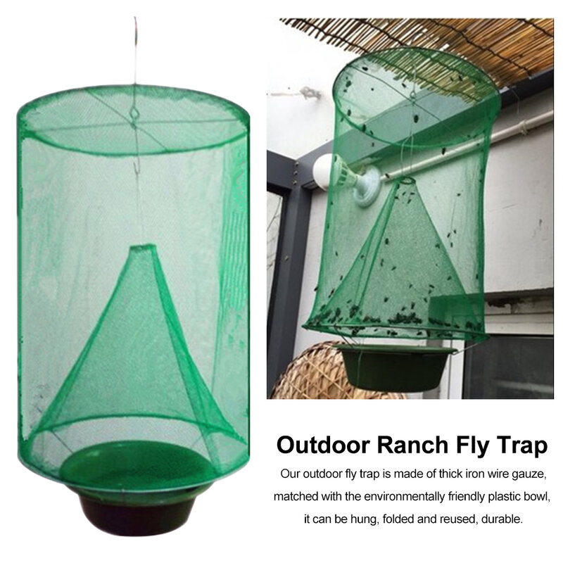 6pcs Hanging Cages Garden Foldable With Bait Bowl Easy Use Catching Fly Trap Reusable Summer Outdoor Ranch Mesh Pest Control