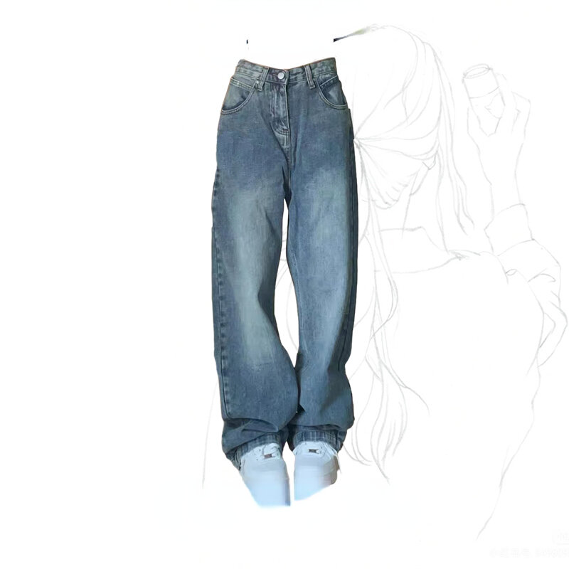 Calça jeans de cintura alta feminina, calças largas, Harajuku, casual, vintage, grunge, todo o jogo, moda chique, verão, estética, 2024