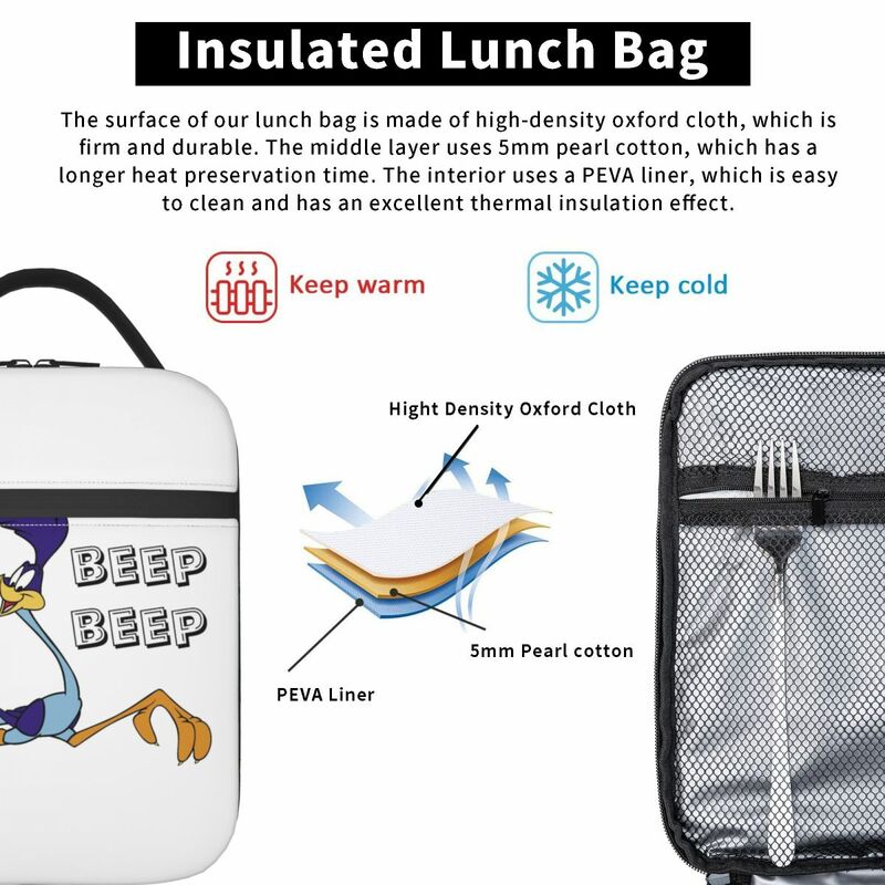 Bip bip tas makan siang portabel, kotak makanan pendingin termal kartun untuk sekolah