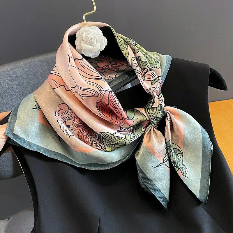 Foulard carré en soie véritable pour femme, châle, bandeau pour cheveux, Bandana, élégant, Hijab, collection 100%
