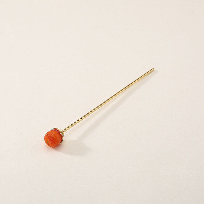 Винтажная прямая шпилька для волос с изображением фруктов, оранжевого цвета