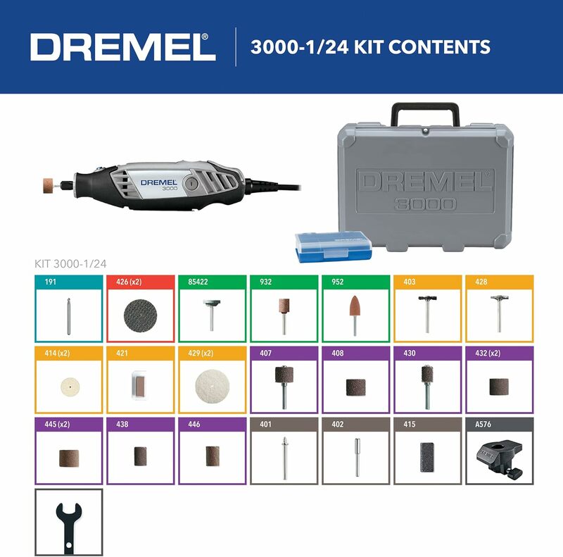 Kit de herramientas rotativas de velocidad Variable Dremel 3000-1/24, 1 accesorio y 24 accesorios, Ideal para variedad de manualidades y proyectos de bricolaje
