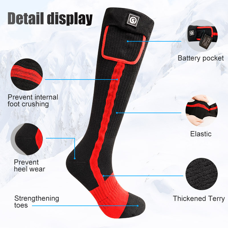 SNOW DEER Winter Heated Sock Rechargeable Battery Stocking Women Electric Heating Ski Socks Sports Man Thermal with Warmer Foot
