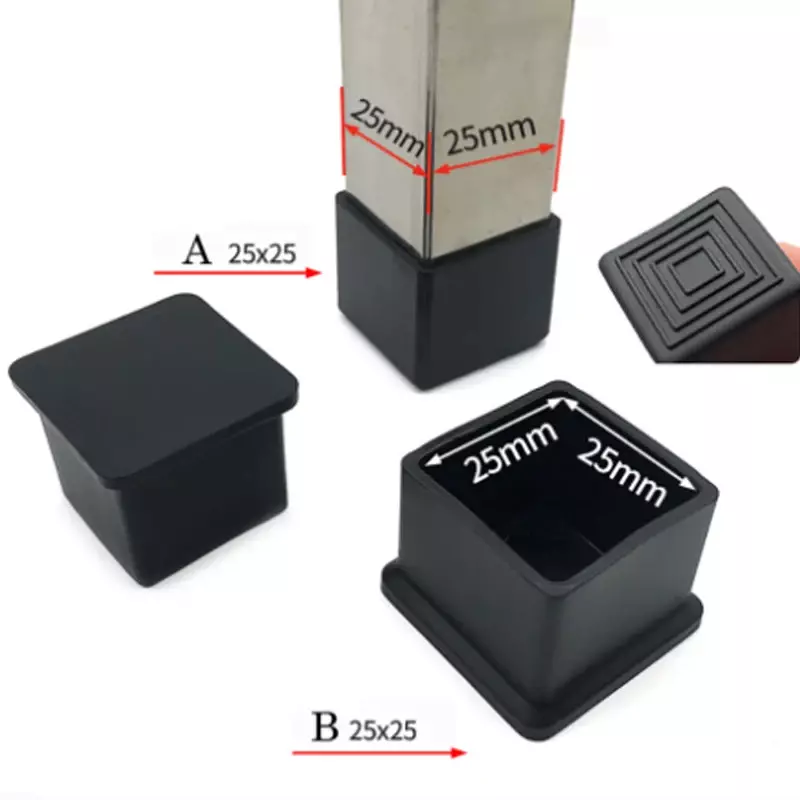 2/4/8Pcs Black PVC Rectangle Table Foot Pipe Cover Table Chair Leg Tips Caps Square Feet Pads Anti Slip and Silent Protect