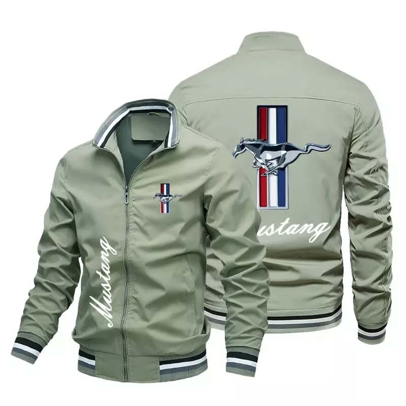 Jaket motif lencana Ford Mustang musim gugur/musim dingin 2024 berkualitas tinggi jaket modis pria jaket tahan angin jaket olahraga pria