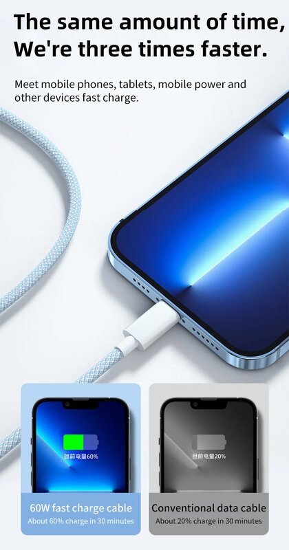 Câble USB de type C à type C, charge rapide, ligne de données, fil de charge, SnapUSB, iPhone 15, Xiaomi, casque, 20V, 60W