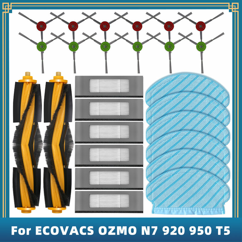 Kompatibel untuk Ecovacs Deboot OZMO N7 920 950 T5 Yeedi 2 Hybrid suku cadang Aksesori sisi utama sikat Hepa Filter kain pel