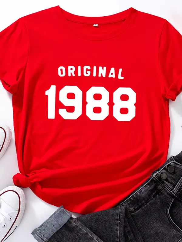 Maglietta da donna originale con stampa a lettera 1988 manica corta O collo maglietta da donna allentata maglietta da donna top abiti Camisetas Mujer