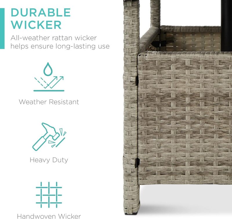 Best Choice Products Wicker Side Table with Umbrella Hole, Square PE Rattan Outdoor End Table for Patio, Garden, Poolside, Deck