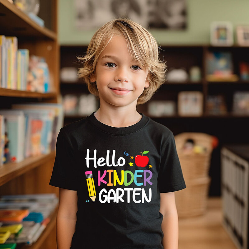 Maglietta per bambini dell'asilo Hello Kindergarten Girl Boy Back To School Shirt primo giorno di scuola maglietta regalo per bambini vestiti per bambini