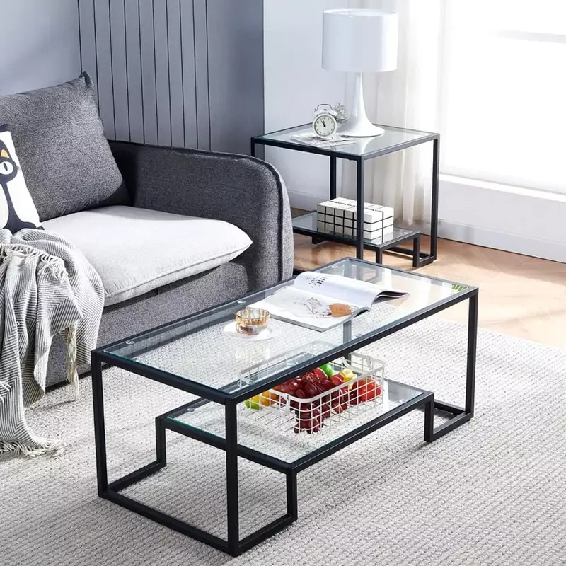 Central coffee table in the living room Home metal frame coffee table with 2 shelves with free delivery table