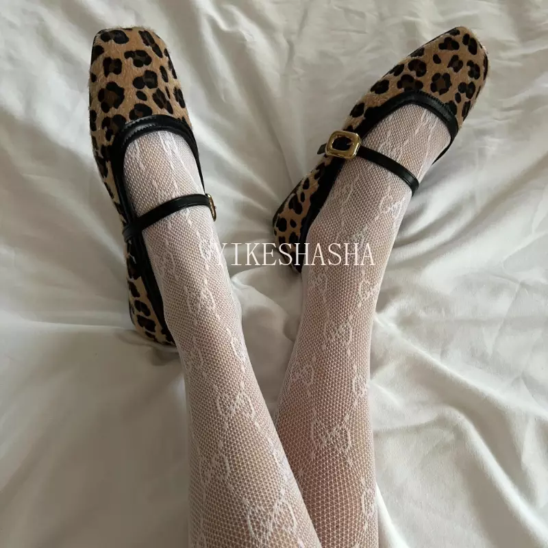 Sapatos femininos com estampa leopardo em toe redondo, sapatos baixos sexy, casuais, respiráveis, ao ar livre, sapatos Mary Jane, SYDanne