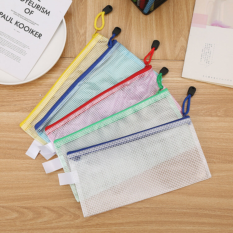 5 pçs arquivo de pasta de armazenamento de papelaria malote de malha com zíper a4 a5 a6 b4 b5 a3 b4 saco de documentos pastas de arquivo zip material de escritório escolar