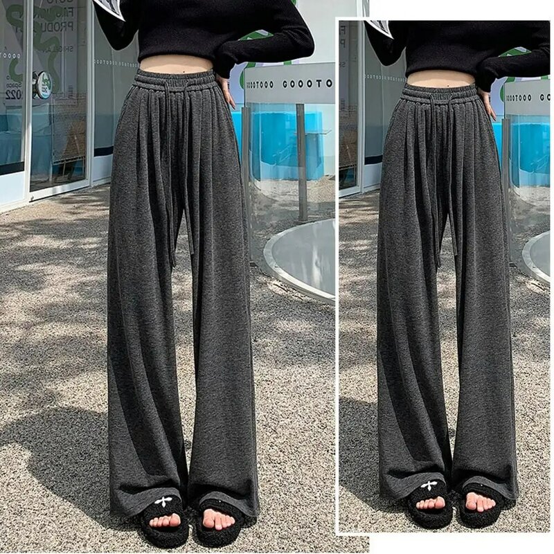 Wide-leg Pants High Elastic Waist Wide Leg Women's Pants Soft Solid Color Trousers with Deep Crotch Simple Style for Fall Winter