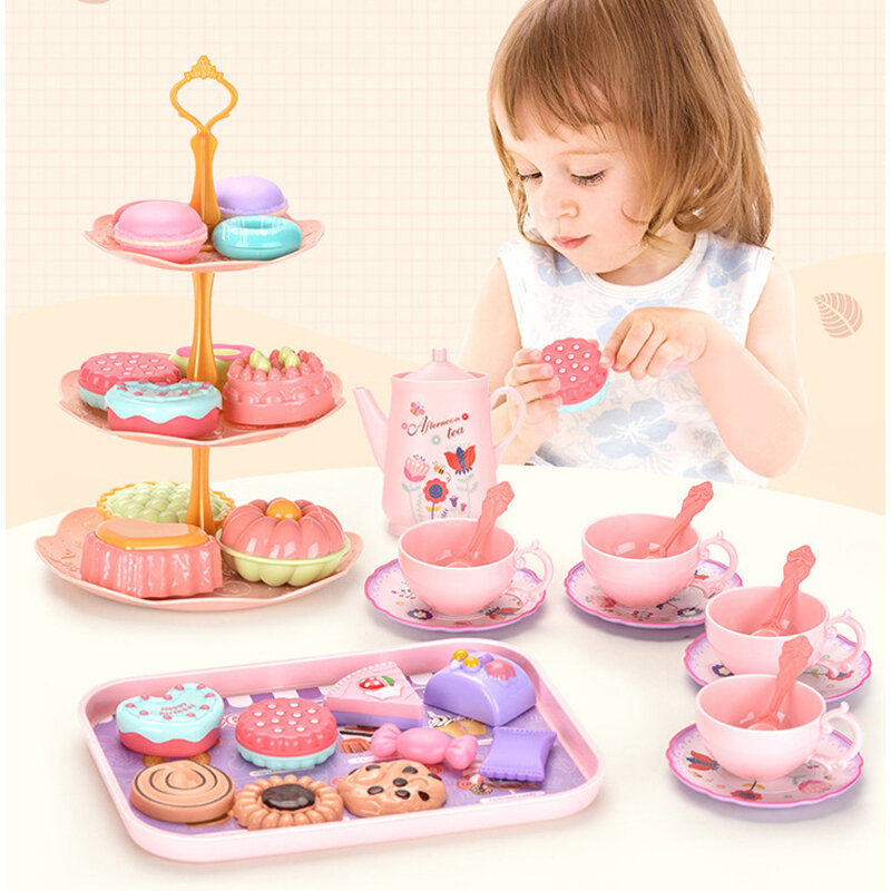 ของเล่น DIY Pretend เล่นของเล่นจำลองชาอาหารเค้กชุด Play House Kitchen ชาเกมของขวัญของเล่นสำหรับเด็กเด็ก