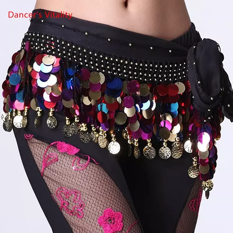 Belly Danceเข็มขัดชุดsequinsพู่Belly Danceสะโพกผ้าพันคอสำหรับสุภาพสตรีเต้นรำเข็มขัดindainสีเข็มขัด