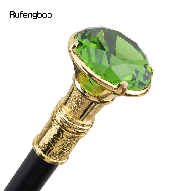Green Diamond Type Golden Walking Cane Fashion Decorative Walking Stick Gentleman Elegant Cosplay Cane Knob Crosier 93cm