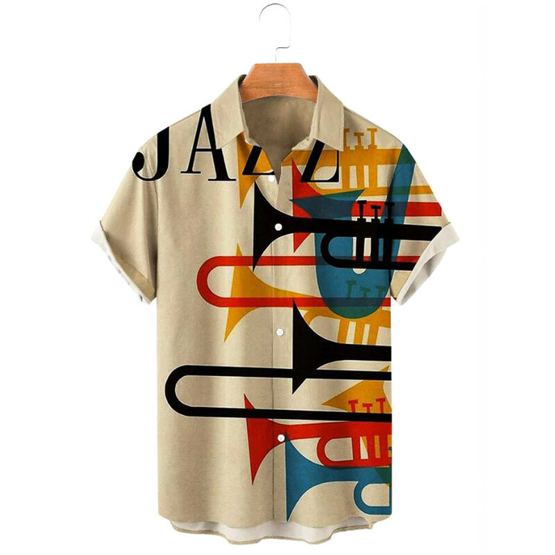 HXFashion koszule saksofon Graffiti łącząca koszule na co dzień 3D koszula plażowa Streetwear Ropa Hombre Dropshipping