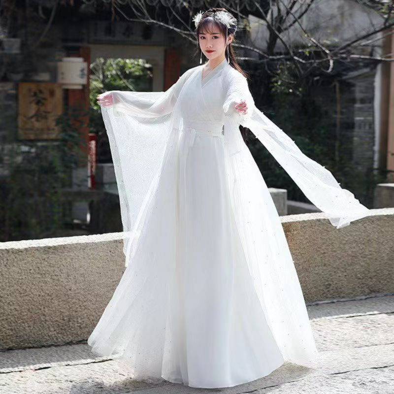 3 Pcs Set White Hanfu Women Chinese Traditional TV Play Fairy Cosplay Chinese Ancient Women’s Halloween Costume