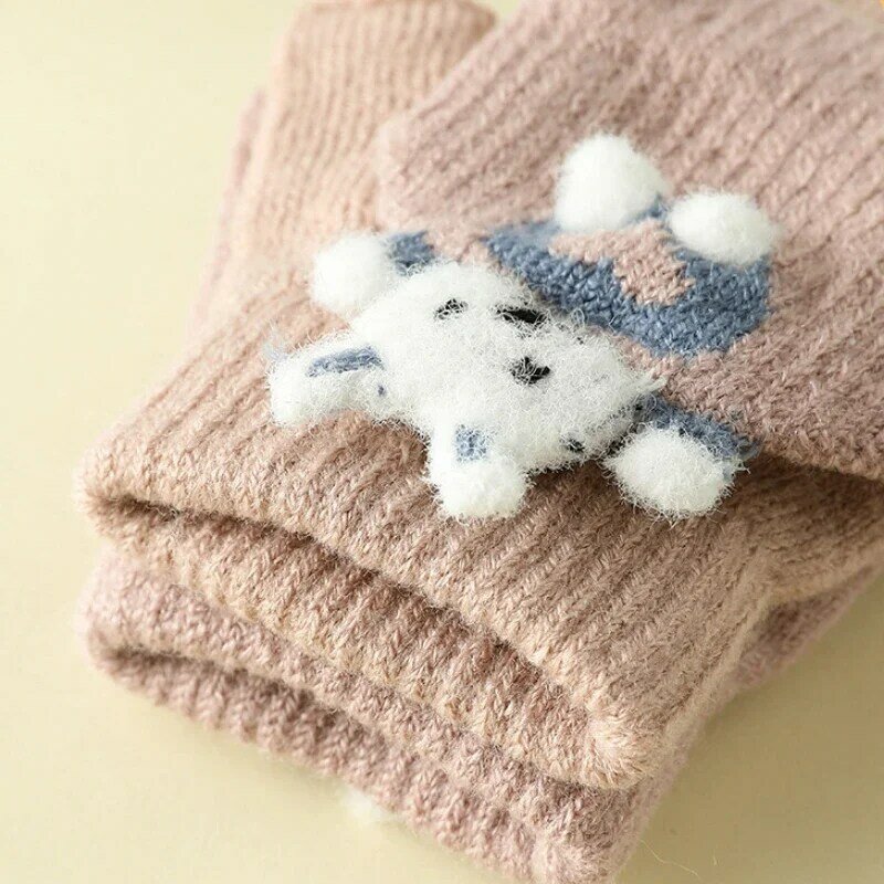 Cartoon Bunny Plush Kids Winter Warm Gloves Outdoor Windproof Half Finger Flip Gloves for Baby Children 3-6 Years Boys Girls
