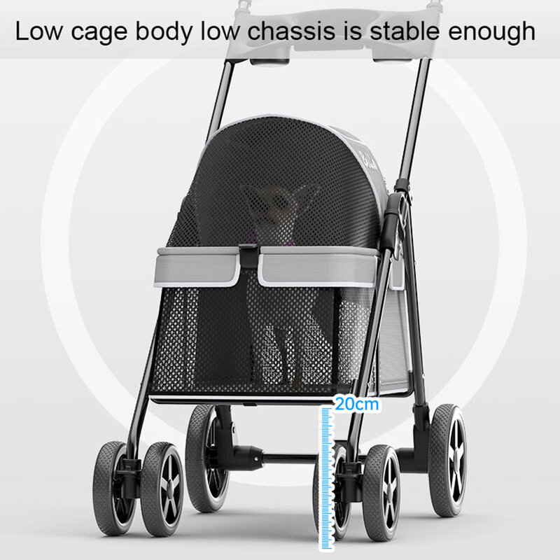 Lekki wózek dla małych psów z składany ramą, przenośny cztero-kołowy wózek koty i psy dla 15KG zwierząt domowych do transportu SP01K