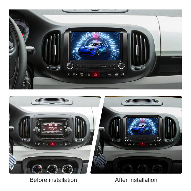 Podofo เครื่องเล่นวิทยุติดรถยนต์มัลติมีเดียแอนดรอยด์2 + 64G ขนาด7นิ้วสำหรับ Fiat 500L 2014 2015 2016-2019จีพีเอสออโต้วิทยุสเตอริโอ
