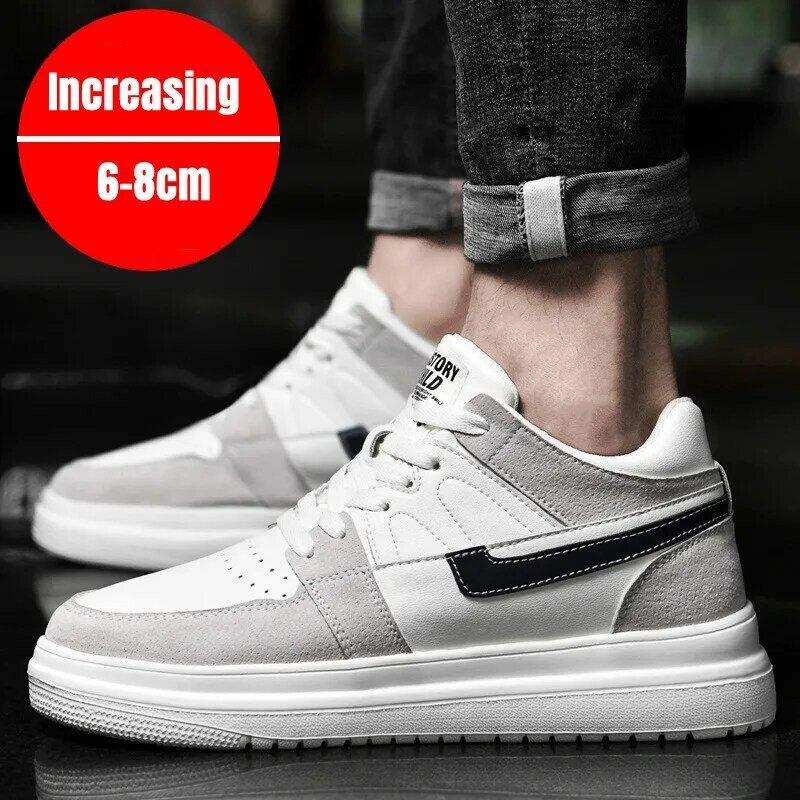PDEP Summer Invisible Height Increasing  6cm,8cm10cm White Men's Breathable ELevator  Sports Casual Sneaker Shoes