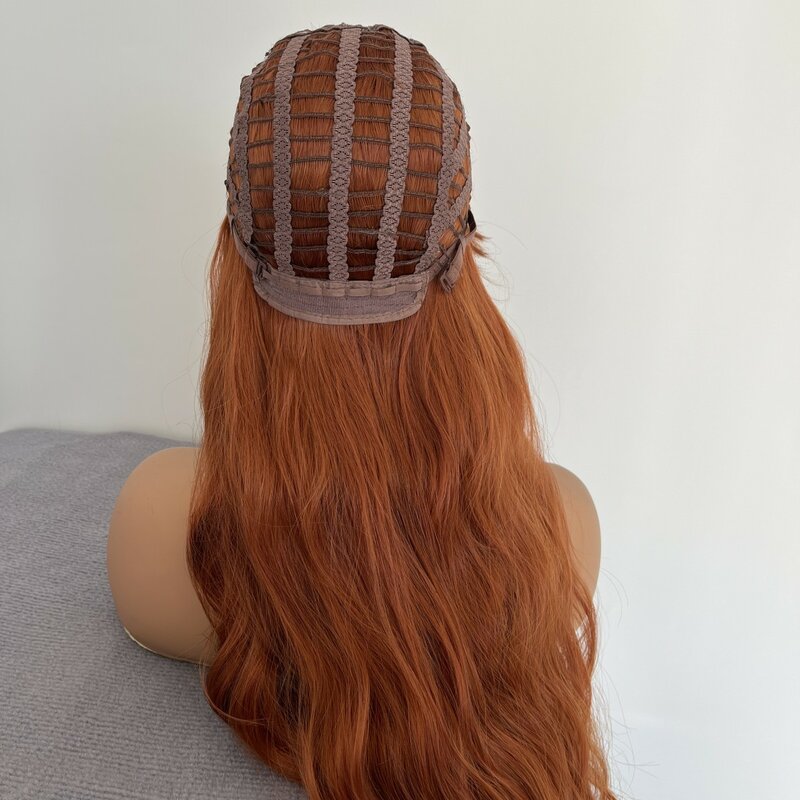 Peluca de Cosplay larga naranja jengibre para mujer, cabello de fibra seguro con calor, cabeza completa, uso diario