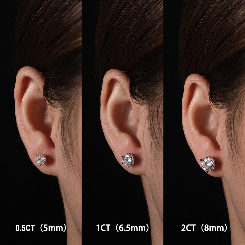 2 Carat Klassische Moissanite Stud Ohrringe 925 Sterling Silber Für Frauen 6-Klaue D Farbe Funkelnden Diamant Runde Ohr bolzen mit GRA