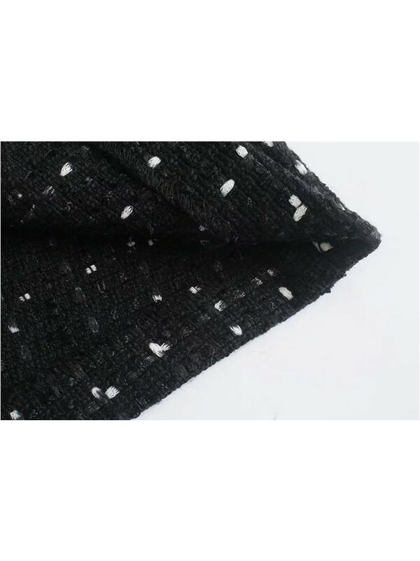 Zevity-minivestido de lana de Tweed para mujer, prenda con cintura ahuecada y apliques de perlas, ceñido, elegante, con cremallera trasera, DS2148