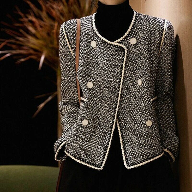Chaqueta corta de Tweed de alta calidad para mujer, abrigo elegante de diseñador de lujo, ropa coreana con botones, invierno, 2023