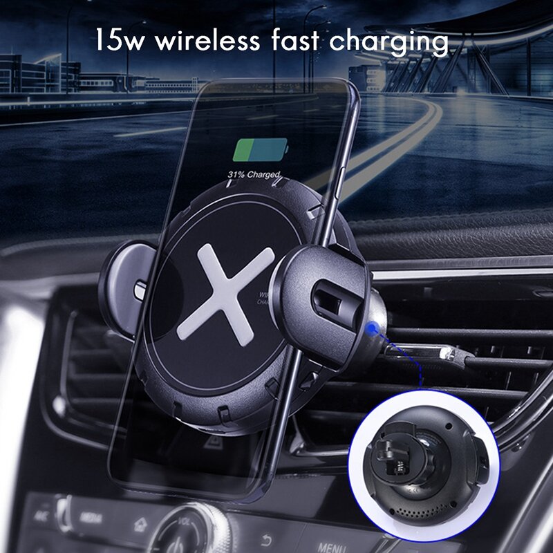 Cargador inalámbrico de coche Qi de 15W, soporte de teléfono para coche, modo Dual, infrarrojo inteligente, carga rápida