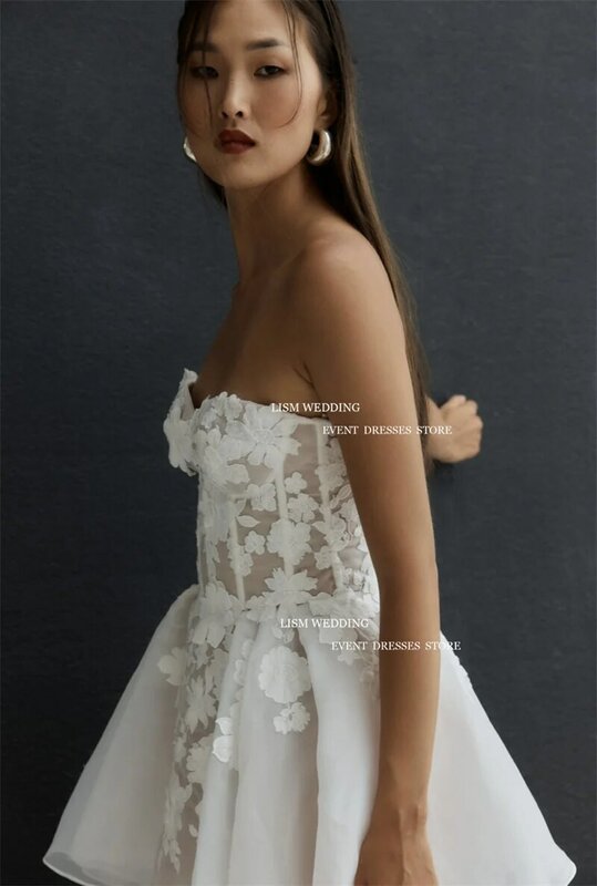 LISM Sexy Mini-line suknie ślubne koronkowe kwiaty kochanie bez rękawów suknie ślubne damska suknia De Mariage suknia ślubna