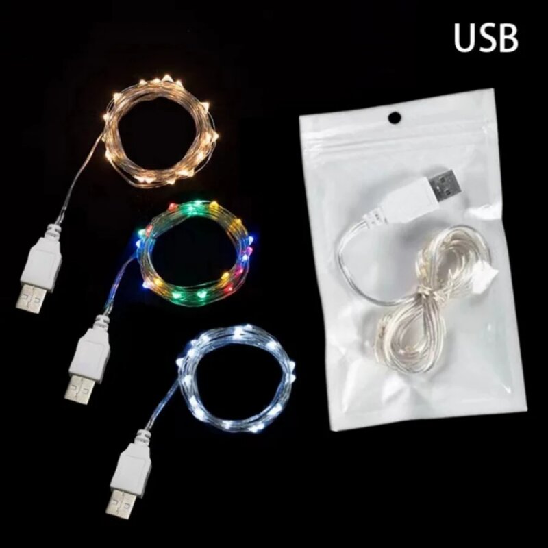 USB LED 스트링 조명, 실버 와이어 화환 조명, 방수 요정 조명, 크리스마스 웨딩 홀리데이 파티 장식, 1 m, 2 m, 3 m, 5m