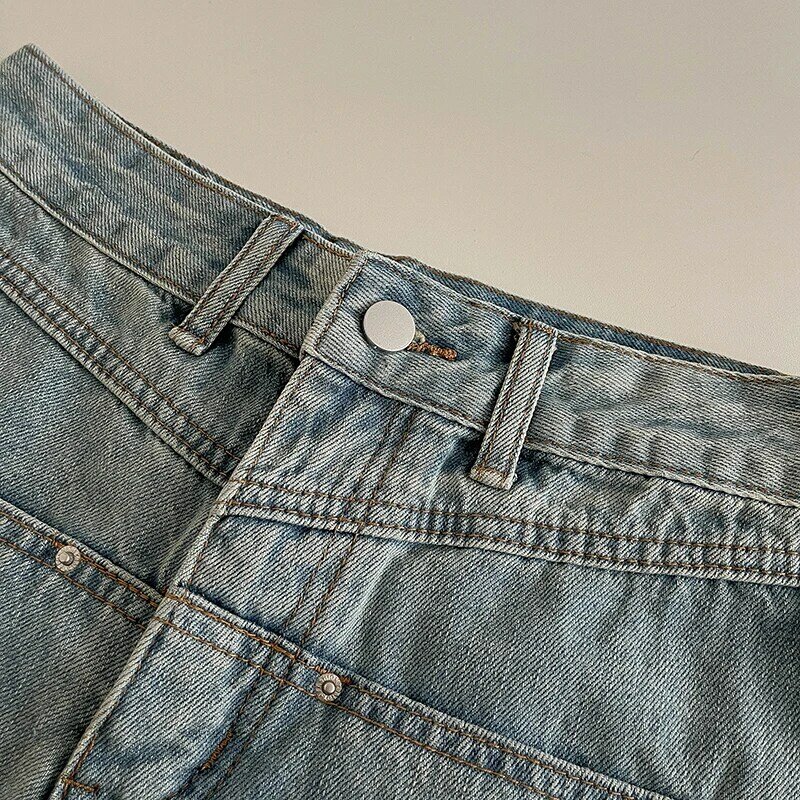 Шикарные ассиметричные джинсовые шорты с оборками по краям, Новинка лета 2024, корейские женские универсальные широкие брюки с высокой талией и пятью точками