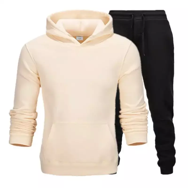 2023 Spring and Autumn Trendy Men's and Women's Sweater Set with Hooded Fleece Sweater Solid Color Casual Fit Two Piece Set