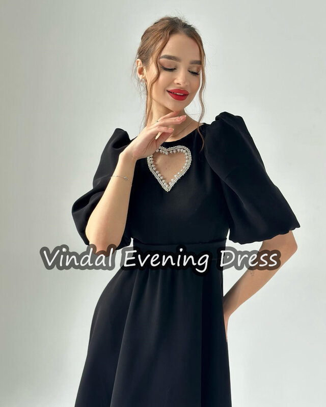 Vindal Scoop Neckline Evening Dress Ankle Length A-Line Elegant Crepe Built-in Bra Saudi Arabia Half Sleeves For Woman 2024