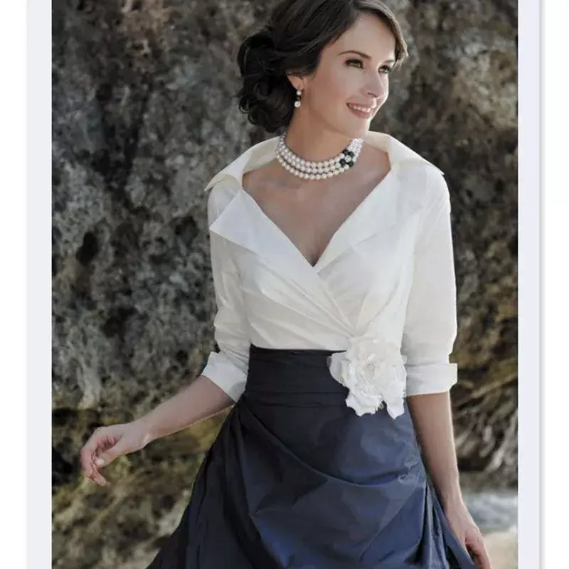 Gaun lengan panjang untuk pengantin wanita, kemeja malam Formal elegan klasik warna putih, rok hitam ibu dari pengantin perempuan 2024