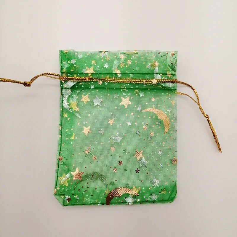 Bolsas de Organza con cordón para embalaje de joyería, 100 unidades, 7x9, 9x12, mariposa, estrella, Luna, regalo de boda