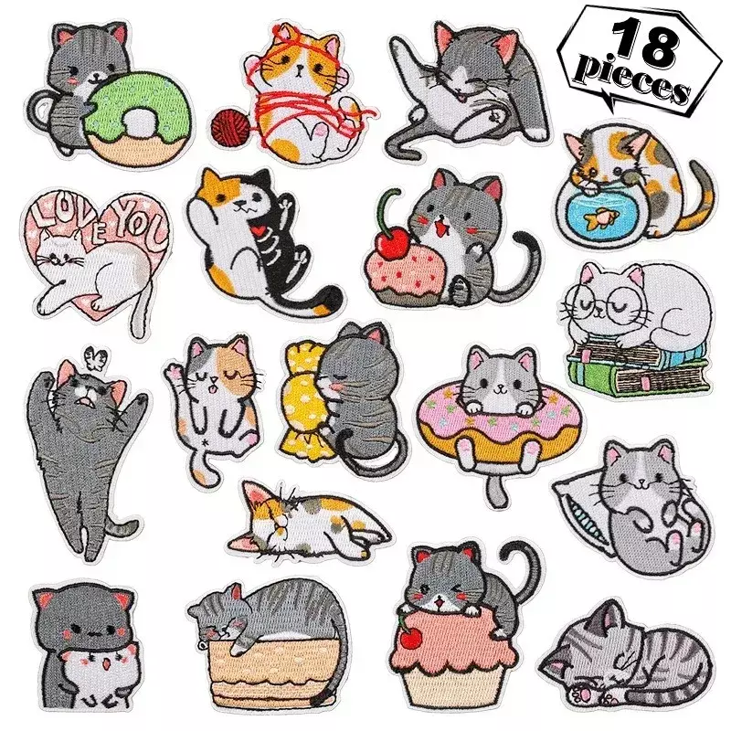 Parche bordado de dibujos animados de gato, pegatinas termoadhesivas, insignias, emblema, parches de planchado, bolsa de tela, accesorios de tela, 2024